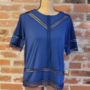 Valerie Stevens small twighlight blue rayon and spandex T-shirt